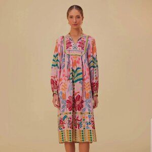 NWT Farm Rio pink fruits queen scarf midi dress L